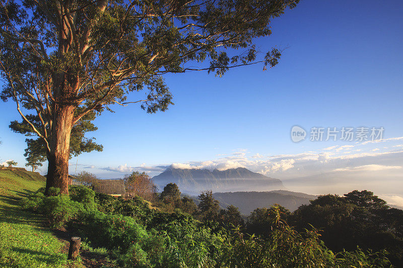 早上在泰国清迈的Doi Luang Chiang Dao欣赏美丽的山景